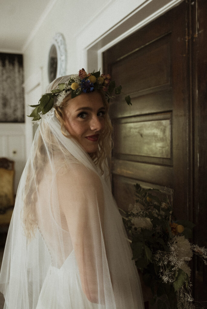 Elopement photography, bride before the first look 