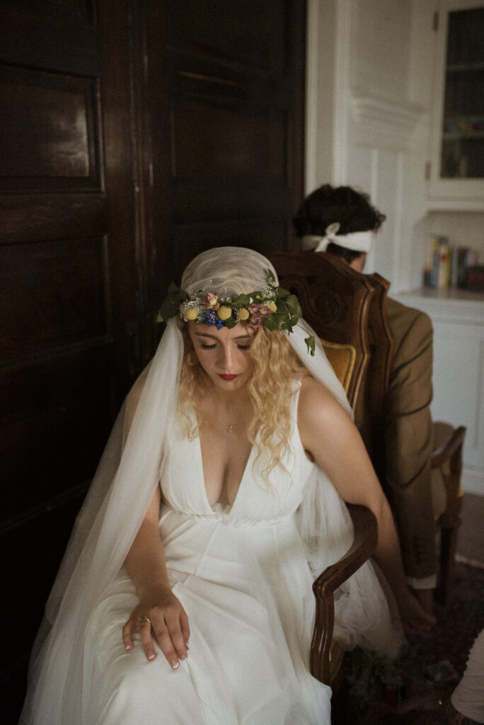 Elopement Photography, bride and groom before the first look prayer 