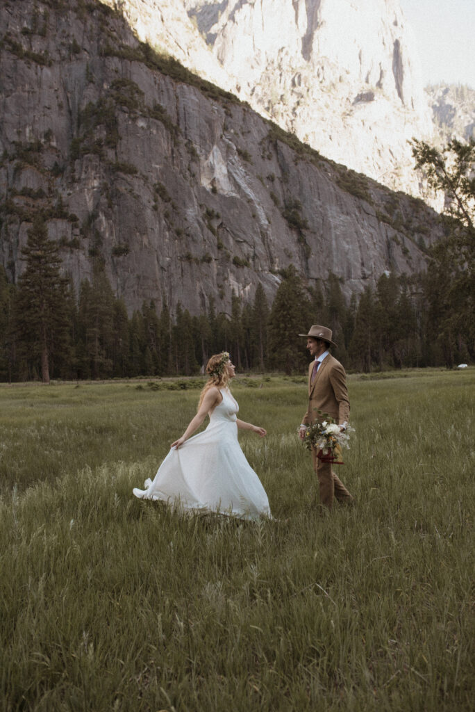 Elopement Photography, bride and groom hiking after their ceremony