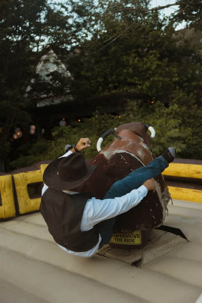 Engagement party at the Urban Cowboy in Nashville, mechanical bull riding